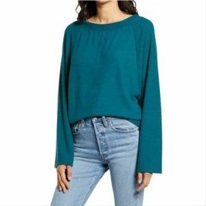 Treasure & Bond NEW Women's L Teal Boat Neck Cozy Ribbed Raglan Sleeve Sweater